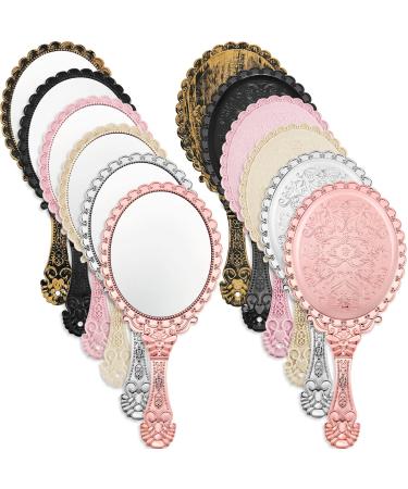 12 Pcs Vintage Handheld Mirror Embossed Flower Mirror Portable Cute Hand Mirror Decorative Hand Held Mirror with Handle Compact Vintage Travel Mirror Vanity Makeup Mirror for Girl Face Makeup  6 Color Colorful