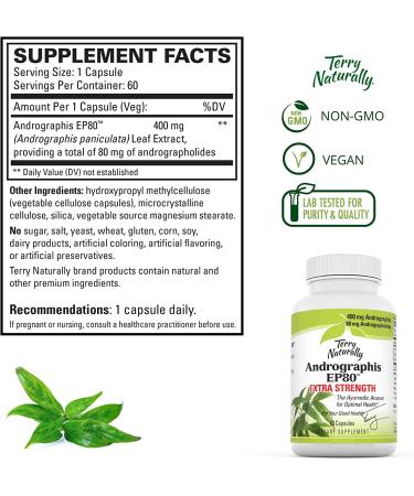 Buy Terry Naturally Andrographis EP80 Extra Strength - 60 Capsules for Immune Support - Buy Online on GoSupps.com