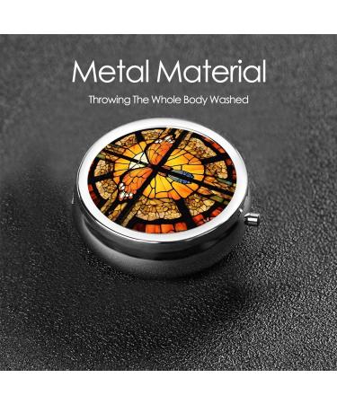 Orange Butterfly Mini Round Pill Box | 3 Compartment Portable Pill Organizer for Travel Home & Office - Buy Online on GoSupps.com