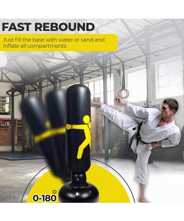 Rixi Ninja Kids Punching Bag Set | 63 inch Inflatable Black-Yellow Punching Bag for 3-12 Years Old | Includes Boxing Gloves and Air Pump - Buy Online on GoSupps.com