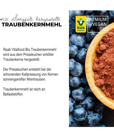 Raab Vitalfood Organic Grape Seed Powder 300g - Vegan Gluten-Free High Fiber OPC - Lab Tested in Germany - Buy Online on GoSupps.com