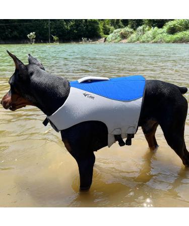 Dog Life Jacket Sport Style Dog Float Coat with Excellent Buoyancy Stylish Dog Swimming Safety Vest with Rescue Handle for Small Medium Large Dogs Blue S S (Bust 17"-22") Blue - Buy Online on GoSupps.com