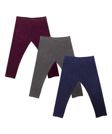 Andrew Scott Kids Boys Girls Toddler Fleece Brush Lined Stretch Leggings | Snug Fitting Long Pants -Multi Packs 3 Pack- Charcoal , Burgandy ,Navy 3T