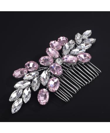 Kercisbeauty Wedding Bridal Pink Crystals Hair Comb Side Headpiece Cute Handmade Hair Jewelry for Women Bridal Shower Hair Piece (Pink)