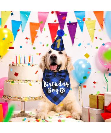 JOTFA Dog Birthday Party Supplies  Plaid Dog Birthday Boy Bandanas with Dog Birthday Party Hat Bow Tie Birthday Number for Small Medium Large Dogs Pets (Blue  Bandana & Hat & Bow Tie & Number) Bandana & Hat & Bow Tie & Number Blue - Buy Online on GoSupps.com