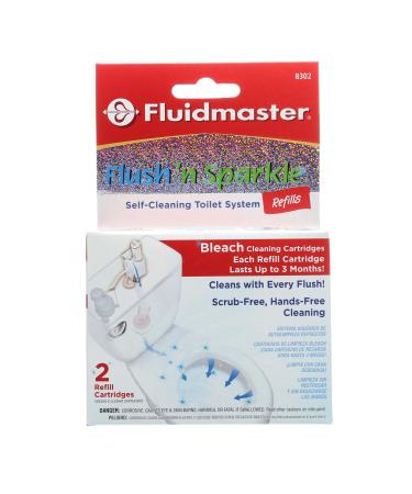 Fluidmaster 8302P8 Flush 'n Sparkle Automatic Toilet Bowl Cleaning System Bleach Replacement Cartridge Refills, 2-Pack