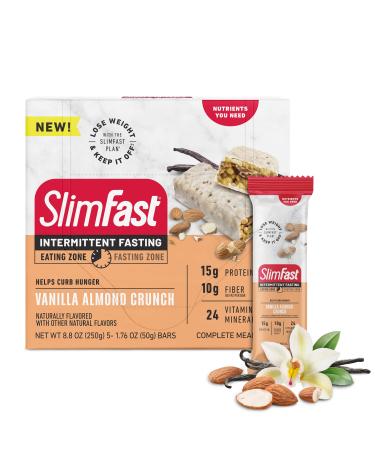 SlimFast Intermittent Fasting- Complete Meal Protein Bars Vanilla Almond Crunch 5 Bars (Pack of 1) Vanilla Almond Crunch Protein Bar