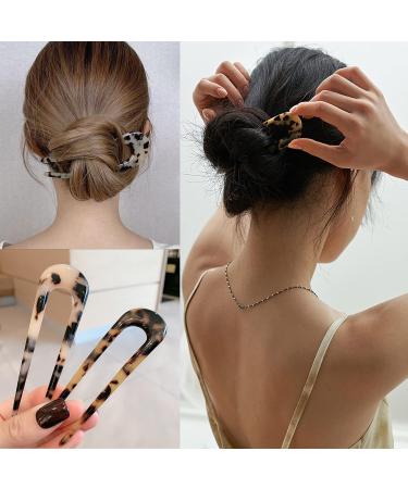 Borsun 4 Pack U Shaped Hair Pins for Buns | French Hair Fork Sticks Set | 2 Prong Hair Stick for Long Hair | Women and Girls (Light & Dark Brown) - Buy Online on GoSupps.com
