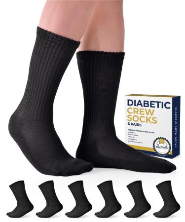 Pembrook Diabetic Socks for Men and Women - Non Binding Socks Women | Neuropathy Socks for Men and Neuropathy Socks for Women Large Black - 6 Pairs