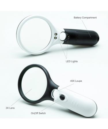 3X Magnifying Glass with 45x Loupe | LED Lighted Magnifier for Reading, Jewelers Loupe, Coins | Handheld Magnifying Glass for Labels - Buy Online on GoSupps.com