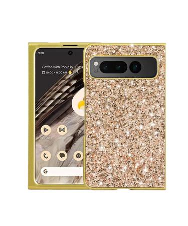 Tivenfezk nadoli glitter shell for Google Pixel fold gold glossy sparkling bling galvanisian frame ultra -thin shockproof back pocket cell phone case protective cover