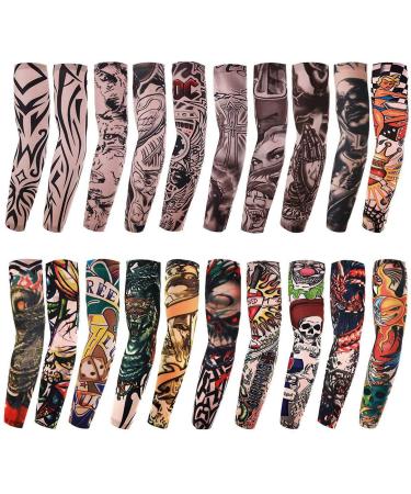 AKStore 20PCS Set Arts Fake Temporary Tattoo Arm Sunscreen Sleeves Designs Tiger, Crown Heart, Skull, Tribal and Etc - Buy Online on GoSupps.com