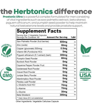 Herb Tonics Prostate Support Supplement for Men's Health - Saw Palmetto & Beta Sitosterol | 120 Capsules - Buy Online on GoSupps.com