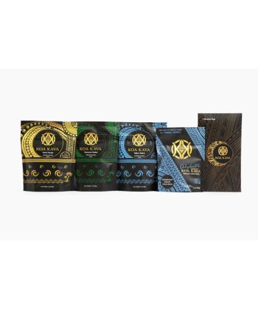 Koa Kava Premium Sample Pack 2 oz Dehydrated Instant Kava Powder + 4 oz Bags of Tongan Fijian and Vanuatu Waka Medium Grind Varieties. Discover Your Favorite for Ultimate Calm and Relaxation!