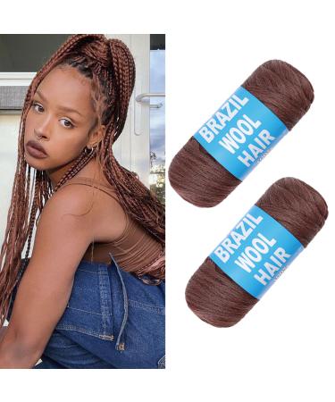 Samtress 2 Roll Honey Brown Brazilian Wool Hair Acrylic Yarn for African Crochet Braids Faux Locs Knitting Hair Synthetic Fiber Hair Extensions (#30)
