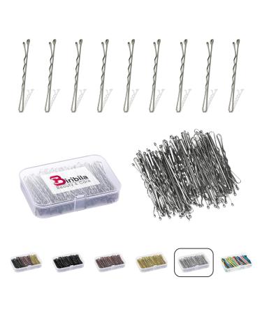 Biribila bobby pins 5 cm - 150 pc hair needles small - hair clamps women with rounded edges in a storage box - updos Accessories hair needle perfect for style - silver