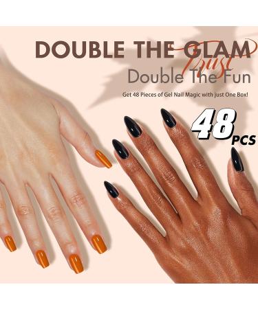 Brown Press on Nails - Short Square - 48 Pcs Thick Reusable Gel & Acrylic Fake Nails for Women - Natural Solid Color Brown Coffin Style - Buy Online on GoSupps.com