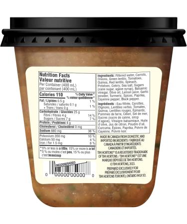 Tim Hortons Hearty Lentil Quinoa Soup Ready to Serve On the Go 400ml Lentil 400 ml (Pack of 1) - Buy Online on GoSupps.com