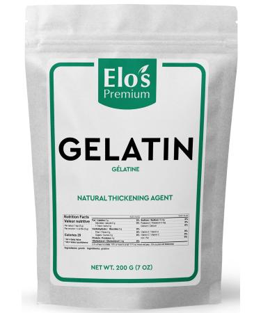Gelatin (200g) by Elo s Premium |100% All-Natural Food Grade Powder Unflavored Thickener| Packaged In Canada| Used As Thickener Stabilizer Texturiser| Non-GMO Gluten Free| Make Yogurt Fruit Gelatins Puddings and more