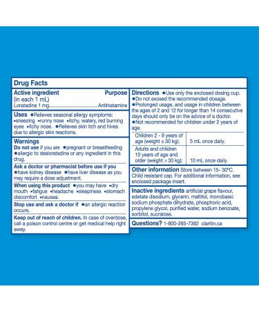 Claritin Kids Syrup Allergy Medication - 24 Hour Non-Drowsy Kids Allergy Medicine Antihistamines For Kids Fast Allergy Relief Of Itchy Watery Eyes Sneezing Runny Nose Itchy Skin and Hives 120mL - Buy Online on GoSupps.com
