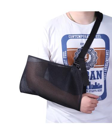 Arm Support Sling for Elbow Wrist Upper Arm Shoulder Injuries Lightweight Breathable Adjustable Arm Sling for Left or Right for Women and Men - Large Black