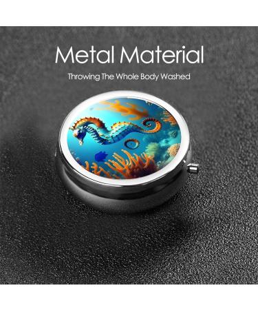 Seabed Coral Seahorse Round Pill Box - 3 Compartment Portable Organizer for Travel & Purse - Buy Online on GoSupps.com