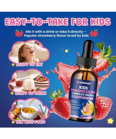 Kids Magnesium Liquid Drops - Magnesium Glycinate Drops for Kids Citrate Liquid with Calcium Omega-3 L-theanine Zinc Vitamin B6 D3 C for Sleep Relaxation Calm & Focus Strawberry Flavor 2 Fl Oz Strawberry 2 Fl Oz (Pa  - Buy Online on GoSupps.com