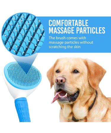 Cleanpets Self-Cleaning Dog & Cat Brush - Perfect for Short & Long Hair - Removes Undercoat - Blue - Buy Online on GoSupps.com