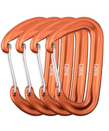 Azarxis Carabiner Clips 12 25 kN Aluminium D Ring Heavy Duty Lightweight Caribeaners for Hammock Camping Hiking Outdoor Gym Dog Leash Backpack Harness 12kN - Wiregate - Orange - 4 Pack