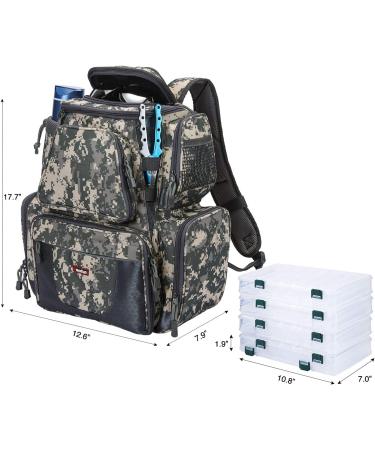 Piscifun Fishing Tackle Backpack - Large Waterproof Storage Bag with 4 Trays and Rain Cover | 4 Tackle Boxes Included (Khaki/Black/Camouflage) - Digital Camo - Buy Online on GoSupps.com
