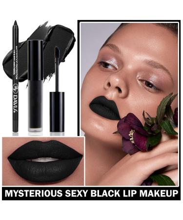 Matte Black Lipstick & Lip Liner Set - High Pigmented Liquid Lipstick for Halloween Christmas and Goth Makeup - Buy Online on GoSupps.com