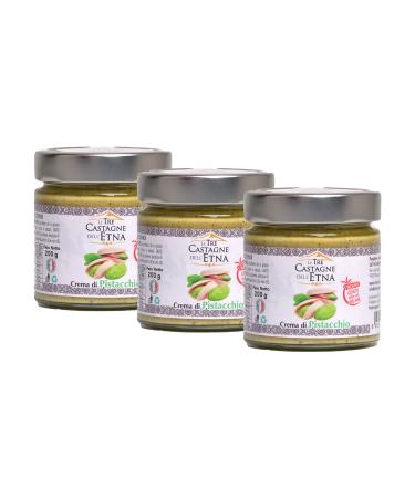 Le Tre Castagne dell'Etna Handcrafted Pistachio Cream 100% Made in Italy 3 x 200g Jars Creams for Cakes Sandwiches Breakfasts Pastries The Three Chestnuts of Etna