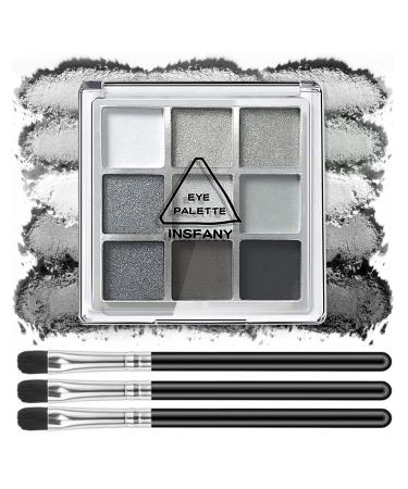 Miniling 9 Colors Smokey Grey Eyeshadow Palette Highly Pigmented Mattes Shimmers Naked Powder Eyeshadow Palette Long Lasting Waterproof Eye Shadow Makeup Palette with Eyeshadow Brush (Smoky Set)