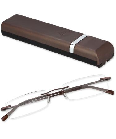 Cadenis borderless reading glasses reading aid with stainless steel frame from +1.00 to +3.00 diopters Selectable with diving lid ETUI brown +3.00 dioptries