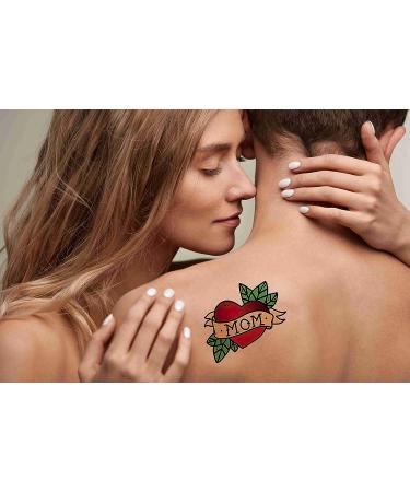 Rose Heart Mom Temporary Tattoos - 6 Sheets, Neck/Arm/Chest - Women, Girls, Men - Buy Online on GoSupps.com