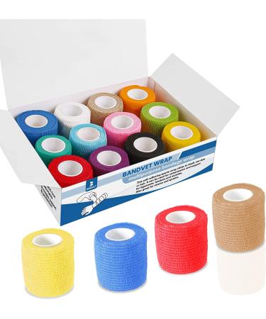 BANDVET WRAP Self Adhesive Bandage Wrap - 12 Assorted Colors, Non-Woven, Breathable & Water-Resistant - 2 x 5 Yards for First Aid, Sports Injury, Body Sprains & Pets - Buy Online on GoSupps.com