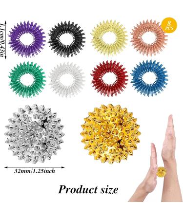 8 Acupressure Rings + 2 Hedgehog Balls Set | Finger Massage Rings & Sensory Roller for Blood Circulation & Stress Relief - Multi-Color - Buy Online on GoSupps.com