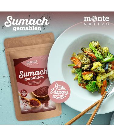 High-Quality Ground Sumach Spice (250g) - Vegan Gluten-Free Ideal for Cooking & Baking | Monte Nativo Turkish Spices - Buy Online on GoSupps.com