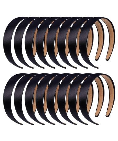 anezus 16 Pcs Satin Headbands Bulk 1 Inch Anti-slip Black Ribbon Hair Bands Plain Hard Headbands for Women Girls DIY Craft Hair Accessories (Black)