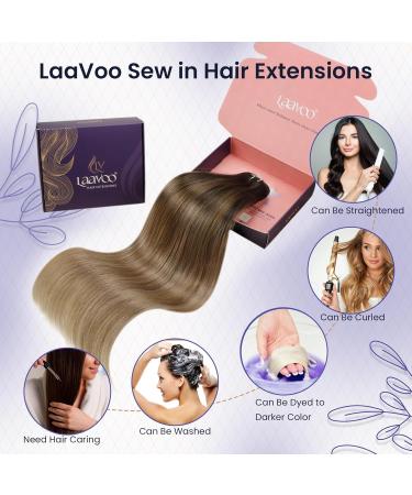 LAAVOO Real Hair Extensions - Brown Ombre Balayage Sew-In 45cm Dark Brown to Light Brown Ashblond #2/6/18 | Premium Quality Tressen - Buy Online on GoSupps.com