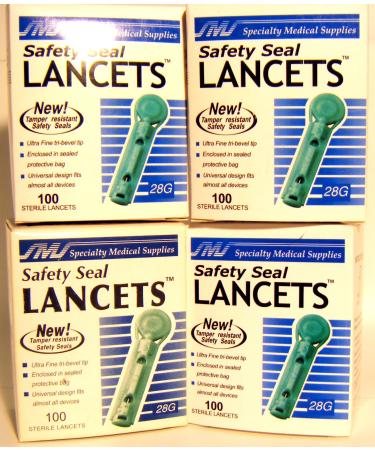 400 SMS Safety Seal Lancets 28g - 4 Boxes of 100