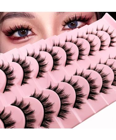 10 pairs of false eyelashes manga lashes natural look artificial eyelashes anime fake lashes 15mm short cosplay lashes faux mink spiky wispy false eyelashes eyelashes (10p-002) 10p-manga-002