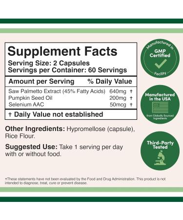 Prostate Support Supplement for Men's Health (120 Capsules) One Serving per Day for 30 Days Supports Prostate Function and Urinary Control (Saw Palmetto Pumpkin Seed Oil Selenium) by Double Wood - Buy Online on GoSupps.com