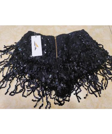 Yollmart Women's Sequins Tassel Skirts Shorts - Medium Black | Dance Festival Bottoms - Buy Online on GoSupps.com