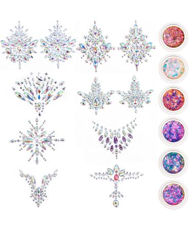 8 Pieces Halloween Jewels Tattoo Body Gems Rhinestone Sticker with 6 Boxes Chunky Holographic Face Hair Glitter Crystals Face Stickers Jewels for Rave Festival Makeup(Vivid Style) - Buy Online on GoSupps.com