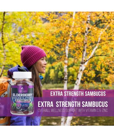 Immune Support Gummies with Elderberry, Zinc & Vitamin C - Vegan Sambucus Black Supplement for Adults & Children - 120 Delicious Gummies - Buy Online on GoSupps.com