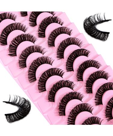 False Eyelashes Russian Strip Lashes D Curl Fluffy Wispy 10 Pairs Reusable Natural Look Faux Mink Volume Fake Handmade Thick Soft Long Dramatic Eyelashes (DH0603)