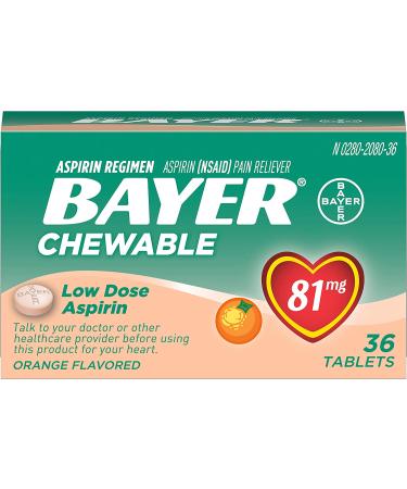 Bayer Children's Low Dose Orange Aspirin Chewable Tablets - 36 tabs (81mg) - Buy Online on GoSupps.com