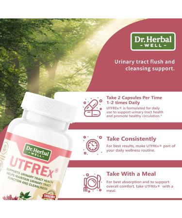 DR. HERBAL WELL UTFREX Clinically Proven Urinary Tract UTI Health Supplement Natural Support Cleanse Flush Protect (No Probiotics & D-Mannose) 60 Capsules - Buy Online on GoSupps.com