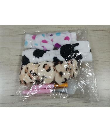 Makeup Hair Band Set - 3 Bowknot Headbands & Silicone Brushes for Facial Cleaning - Khaki Leopard White & Black - Buy Online on GoSupps.com